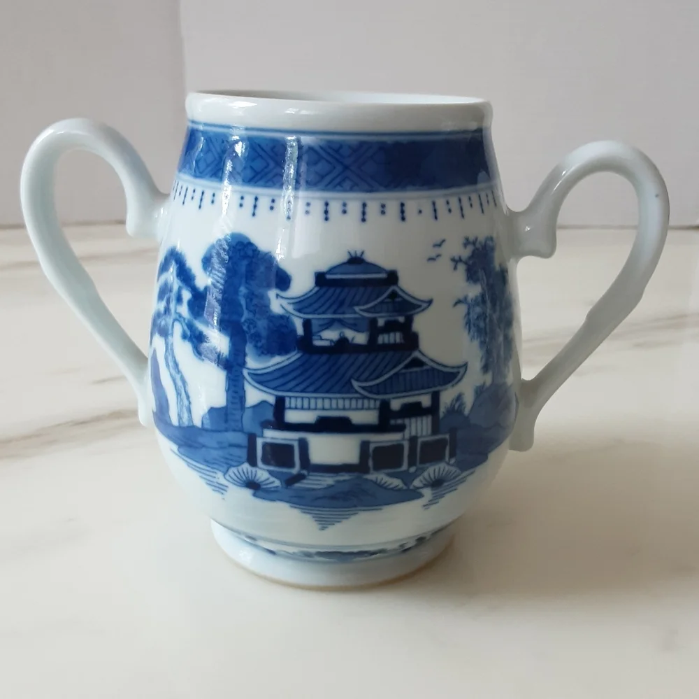 Jingdezhen Porcelain Blue & White Canton 3 Piece Tea Set - Vtg